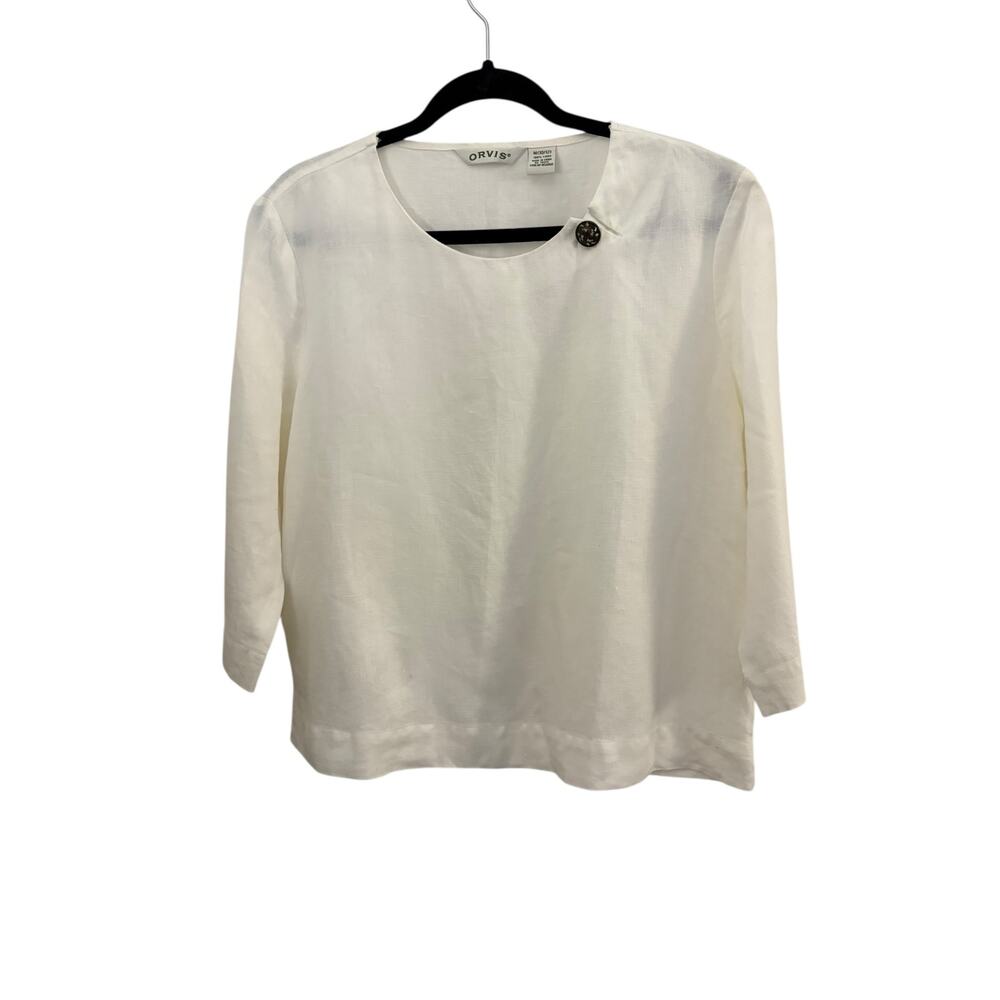 Orvis Linen Blouse Top White M 10/12 Lagenlook Boho Minimalist Contemporary